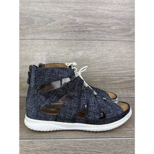 Hartjees Kleurnaam Women’s Sz EU 39 Blue Denim Rear Zip Lace Up Ankle Wrap Shoes